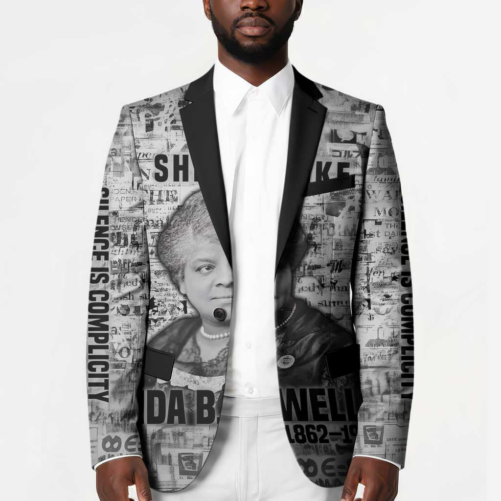 Ida B. Wells Blazer with Newspaper Collage Design Powerful Portrait Civil Rights and Free Press Tribute - African Pride