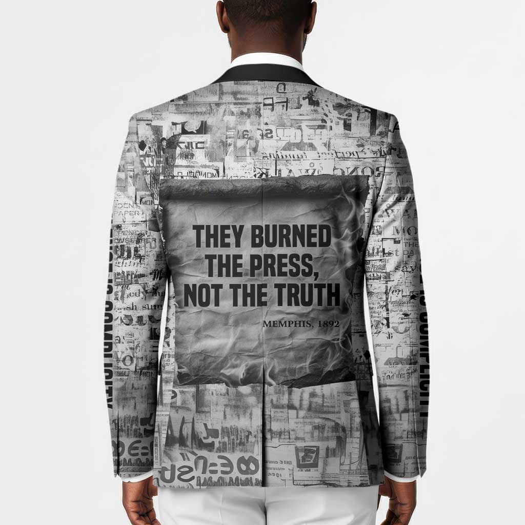 Ida B. Wells Blazer with Newspaper Collage Design Powerful Portrait Civil Rights and Free Press Tribute - African Pride