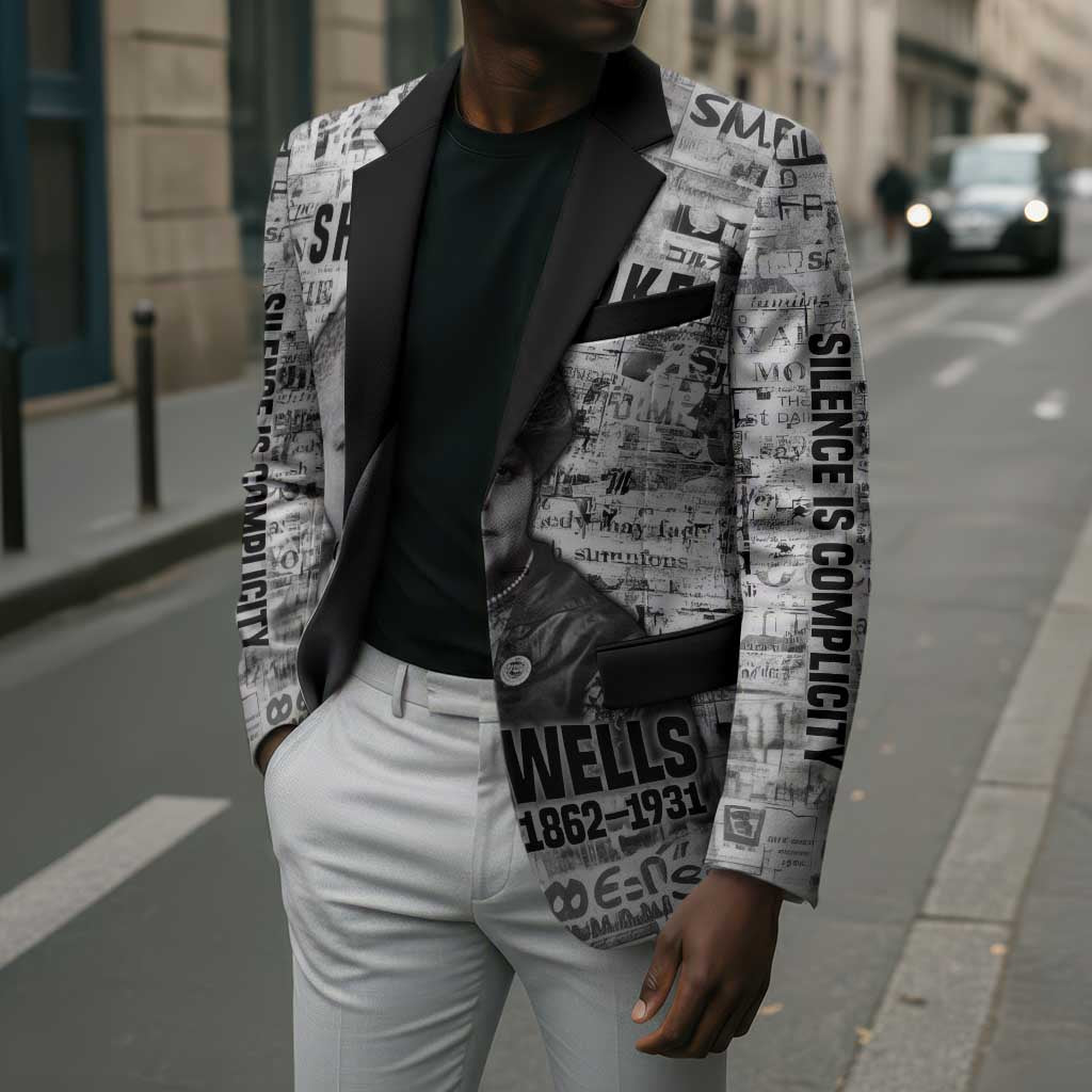 Ida B. Wells Blazer with Newspaper Collage Design Powerful Portrait Civil Rights and Free Press Tribute - African Pride