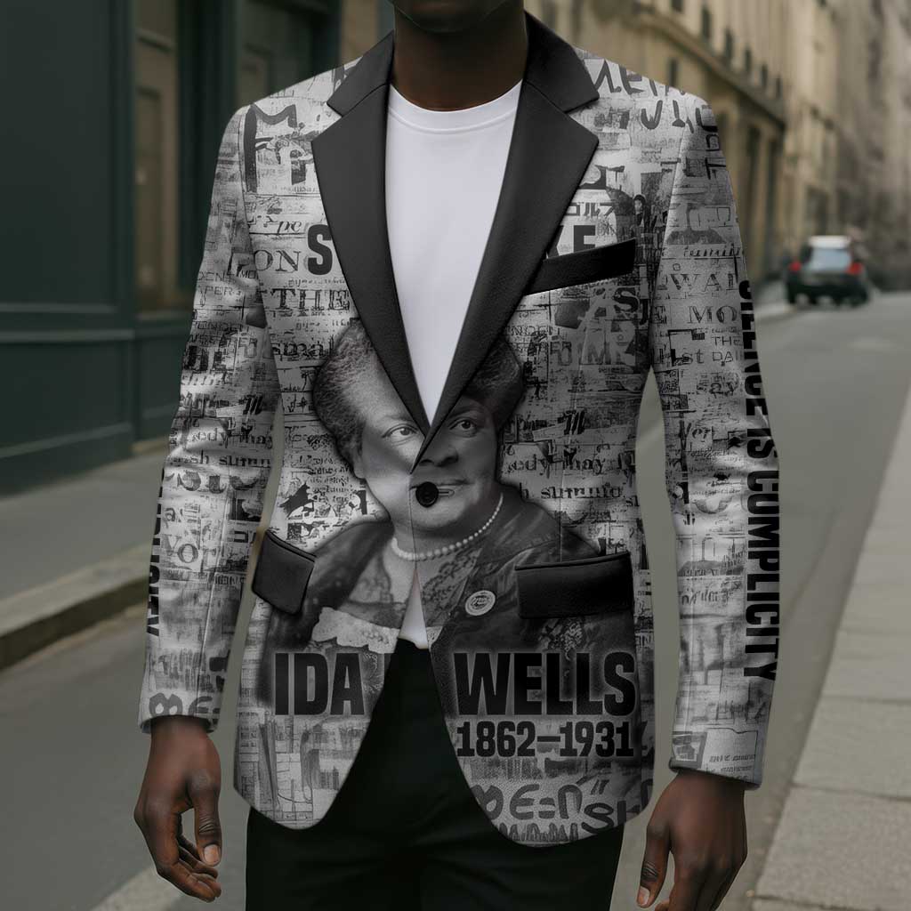 Ida B. Wells Blazer with Newspaper Collage Design Powerful Portrait Civil Rights and Free Press Tribute - African Pride
