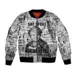 Ida B. Wells Bomber Jacket with Newspaper Collage Design Powerful Portrait Civil Rights and Free Press Tribute - African Pride