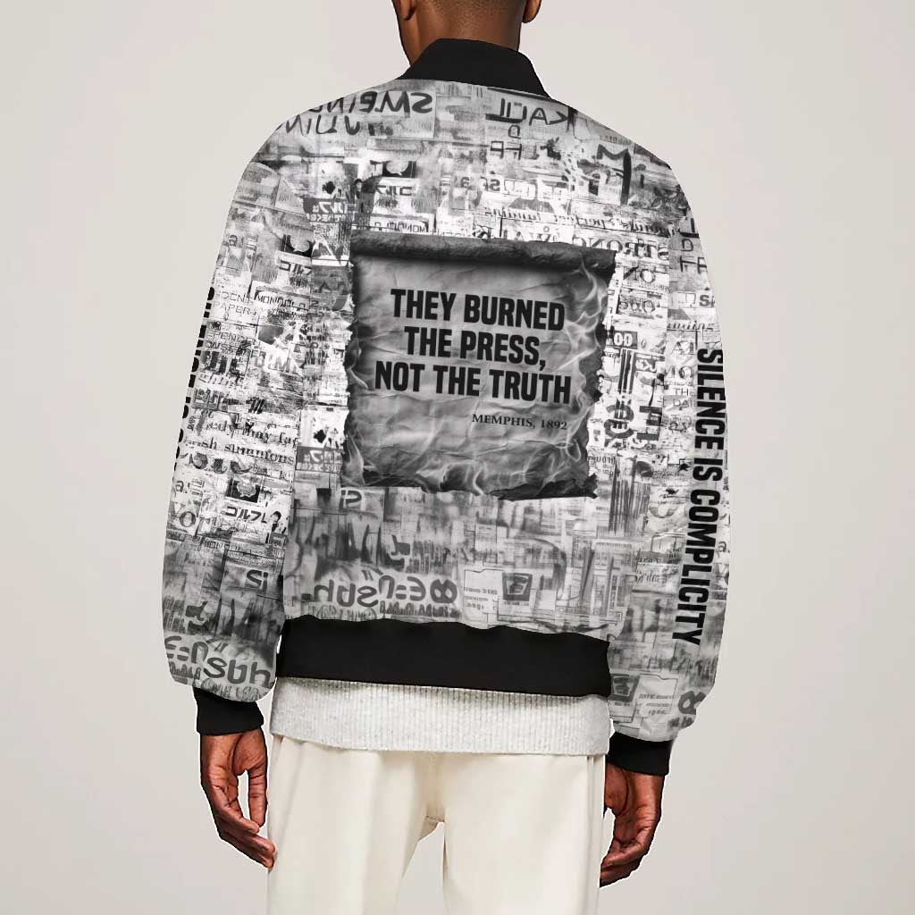 Ida B. Wells Bomber Jacket with Newspaper Collage Design Powerful Portrait Civil Rights and Free Press Tribute - African Pride