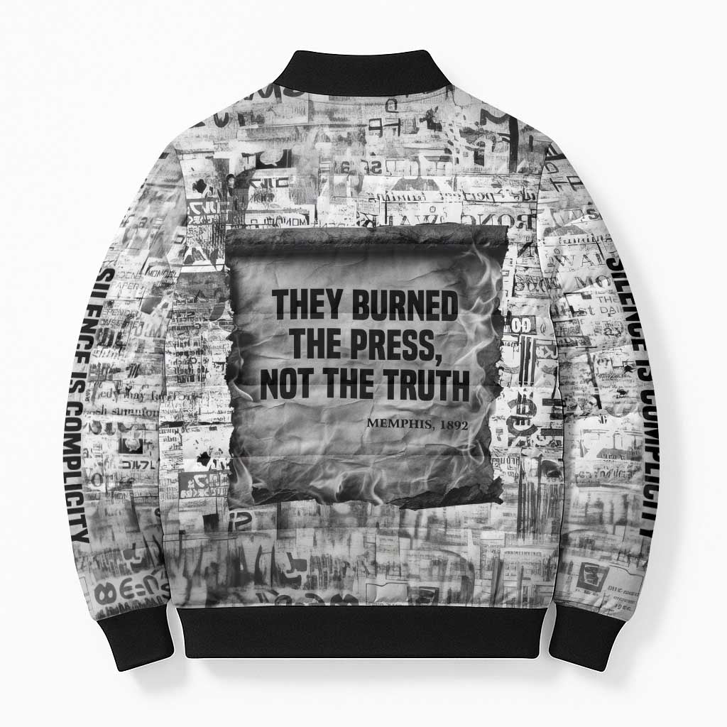 Ida B. Wells Bomber Puffer Jacket with Newspaper Collage Design Powerful Portrait Civil Rights and Free Press Tribute - African Pride