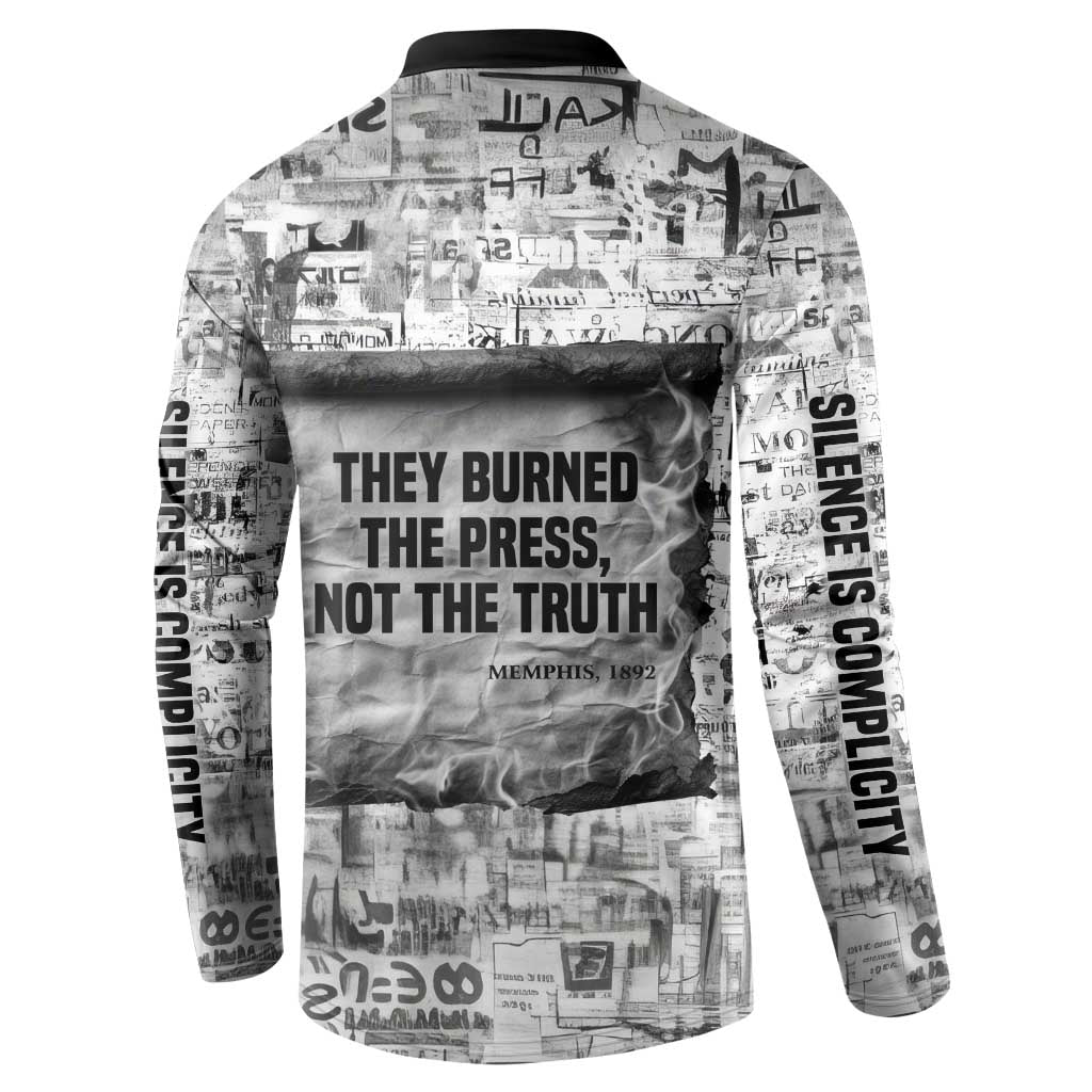 Ida B. Wells Button Sweatshirt with Newspaper Collage Design Powerful Portrait Civil Rights and Free Press Tribute