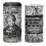 Ida B. Wells 4 in 1 Can Cooler Tumbler with Newspaper Collage Design Powerful Portrait Civil Rights and Free Press Tribute - African Pride