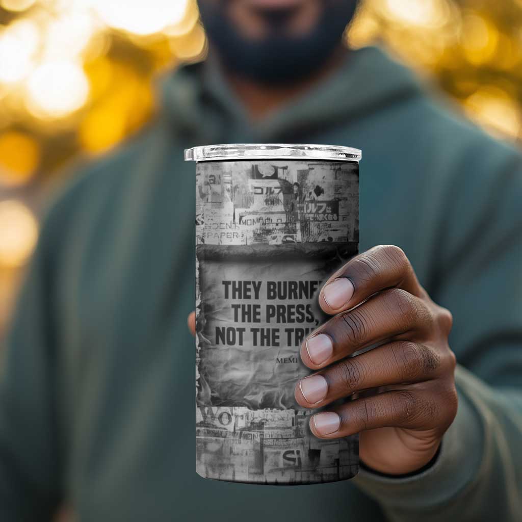 Ida B. Wells 4 in 1 Can Cooler Tumbler with Newspaper Collage Design Powerful Portrait Civil Rights and Free Press Tribute - African Pride
