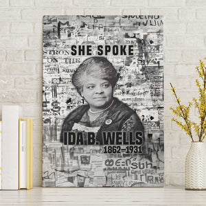 Ida B. Wells Canvas Wall Art with Newspaper Collage Design Powerful Portrait Civil Rights and Free Press Tribute - African Pride