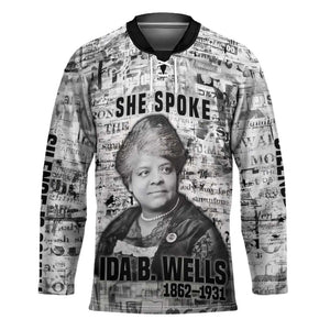 Ida B. Wells Hockey Jersey with Newspaper Collage Design Powerful Portrait Civil Rights and Free Press Tribute - African Pride