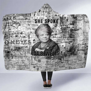 Ida B. Wells Hooded Blanket with Newspaper Collage Design Powerful Portrait Civil Rights and Free Press Tribute - African Pride