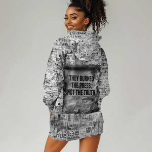 Ida B. Wells Hoodie Dress with Newspaper Collage Design Powerful Portrait Civil Rights and Free Press Tribute - African Pride