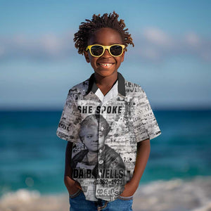 Ida B. Wells Kid Hawaiian Shirt with Newspaper Collage Design Powerful Portrait Civil Rights and Free Press Tribute - African Pride