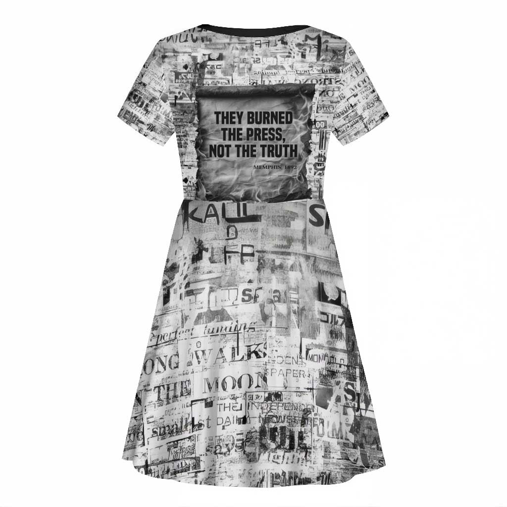 Ida B. Wells Kid Short Sleeve Dress with Newspaper Collage Design Powerful Portrait Civil Rights and Free Press Tribute - African Pride