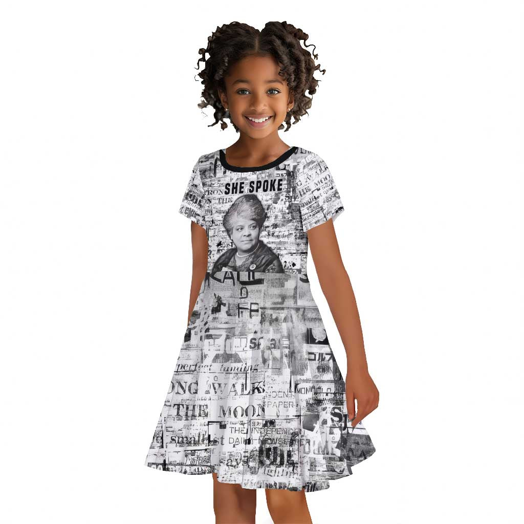 Ida B. Wells Kid Short Sleeve Dress with Newspaper Collage Design Powerful Portrait Civil Rights and Free Press Tribute - African Pride