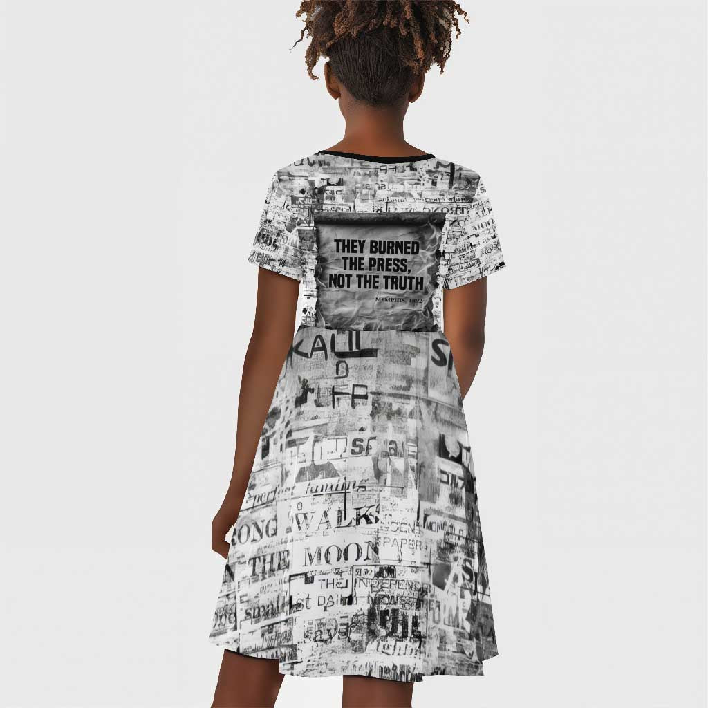 Ida B. Wells Kid Short Sleeve Dress with Newspaper Collage Design Powerful Portrait Civil Rights and Free Press Tribute - African Pride