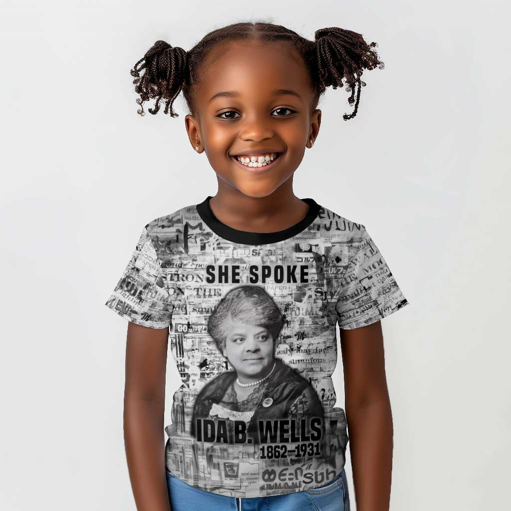 Ida B. Wells Kid T shirt with Newspaper Collage Design Powerful Portrait Civil Rights and Free Press Tribute - African Pride