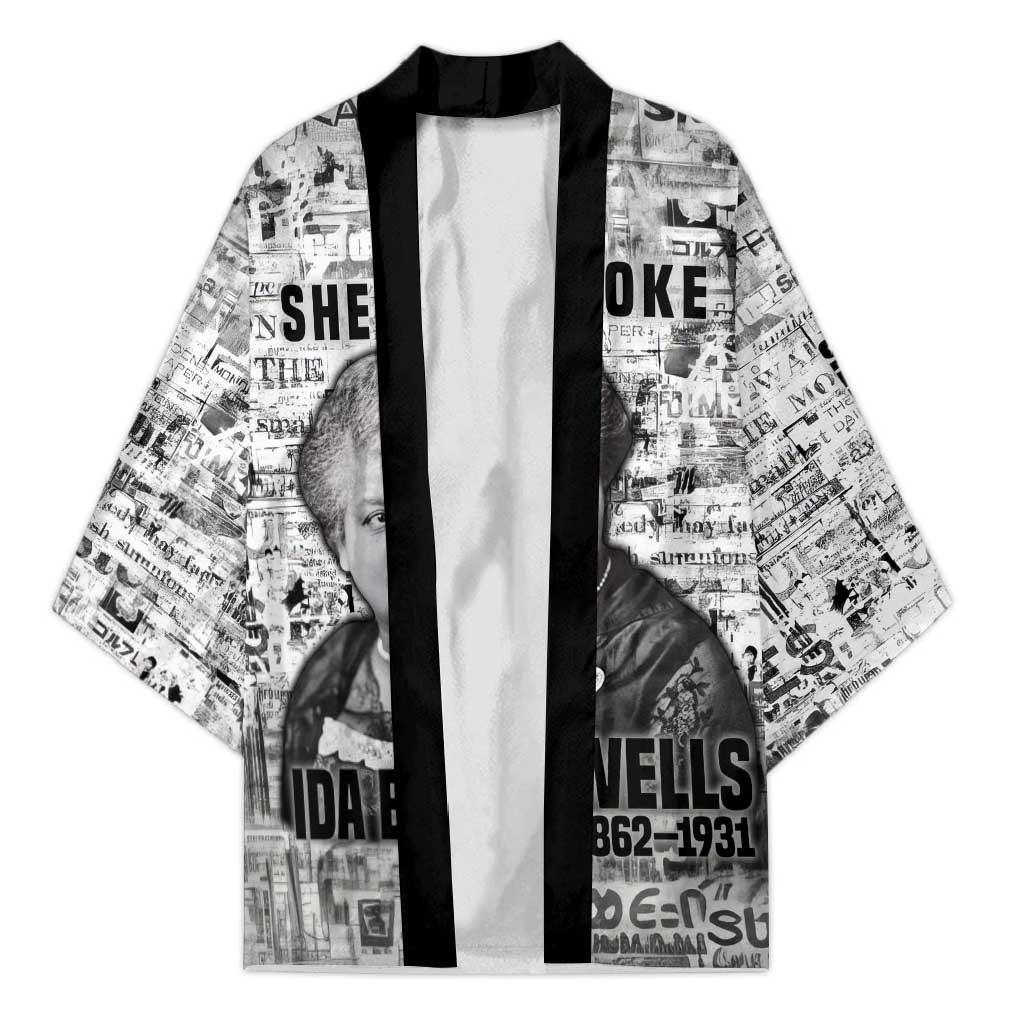 Ida B. Wells Kimono with Newspaper Collage Design Powerful Portrait Civil Rights and Free Press Tribute - African Pride