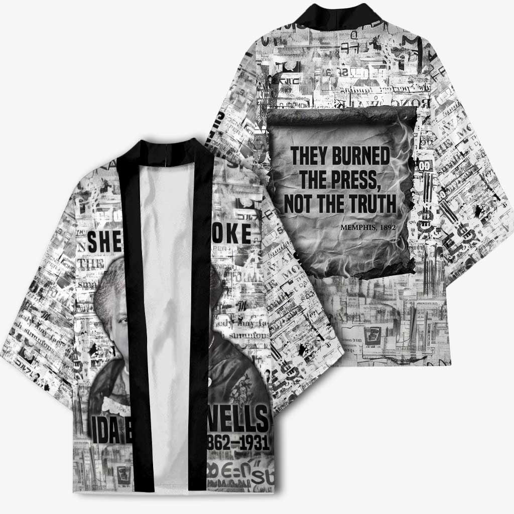 Ida B. Wells Kimono with Newspaper Collage Design Powerful Portrait Civil Rights and Free Press Tribute - African Pride