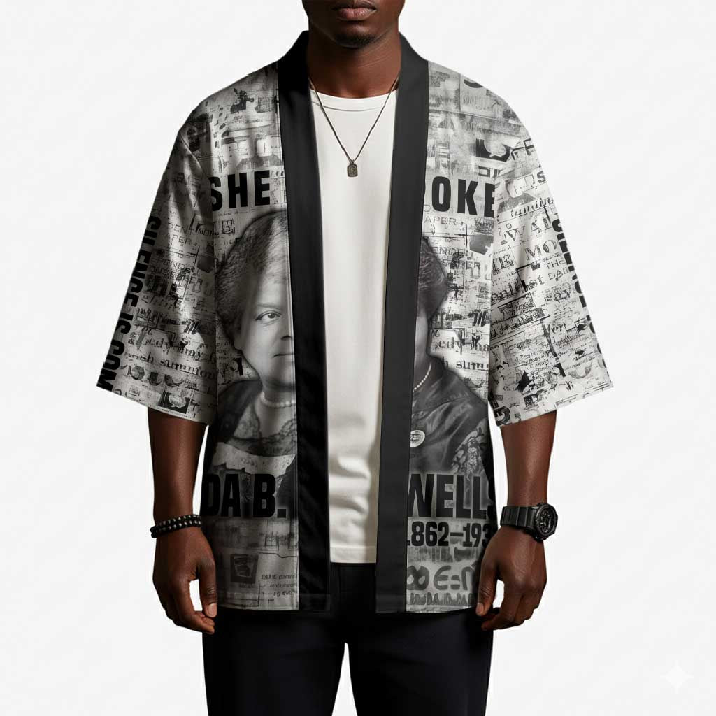 Ida B. Wells Kimono with Newspaper Collage Design Powerful Portrait Civil Rights and Free Press Tribute - African Pride