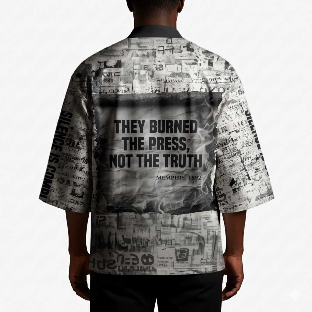 Ida B. Wells Kimono with Newspaper Collage Design Powerful Portrait Civil Rights and Free Press Tribute - African Pride