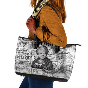 Ida B. Wells Leather Tote Bag with Newspaper Collage Design Powerful Portrait Civil Rights and Free Press Tribute - African Pride