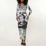 Ida B. Wells Long Sleeve Bodycon Dress with Newspaper Collage Design Powerful Portrait Civil Rights and Free Press Tribute - African Pride