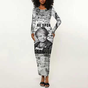 Ida B. Wells Long Sleeve Bodycon Dress with Newspaper Collage Design Powerful Portrait Civil Rights and Free Press Tribute - African Pride
