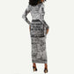 Ida B. Wells Long Sleeve Bodycon Dress with Newspaper Collage Design Powerful Portrait Civil Rights and Free Press Tribute - African Pride