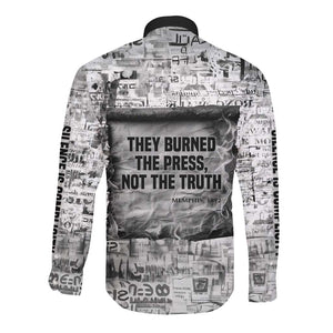 Ida B. Wells Long Sleeve Button Shirt with Newspaper Collage Design Powerful Portrait Civil Rights and Free Press Tribute - African Pride