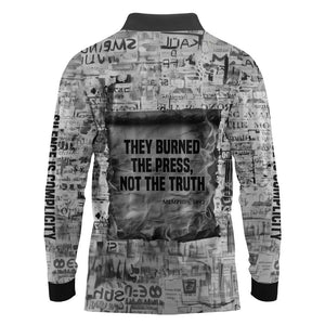 Ida B. Wells Long Sleeve Polo Shirt with Newspaper Collage Design Powerful Portrait Civil Rights and Free Press Tribute - African Pride