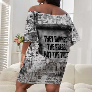 Ida B. Wells Off Shoulder Short Dress with Newspaper Collage Design Powerful Portrait Civil Rights and Free Press Tribute - African Pride