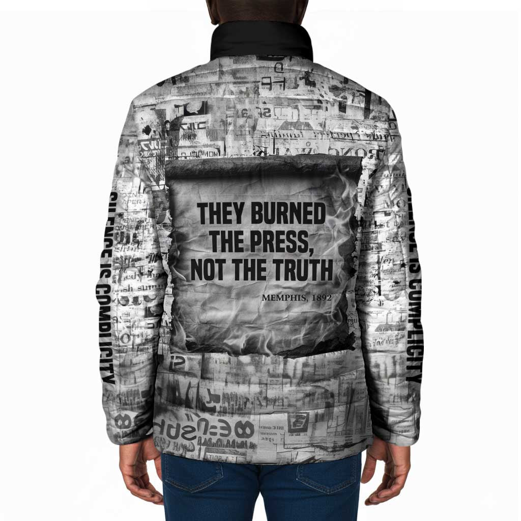 Ida B. Wells Padded Jacket with Newspaper Collage Design Powerful Portrait Civil Rights and Free Press Tribute - African Pride