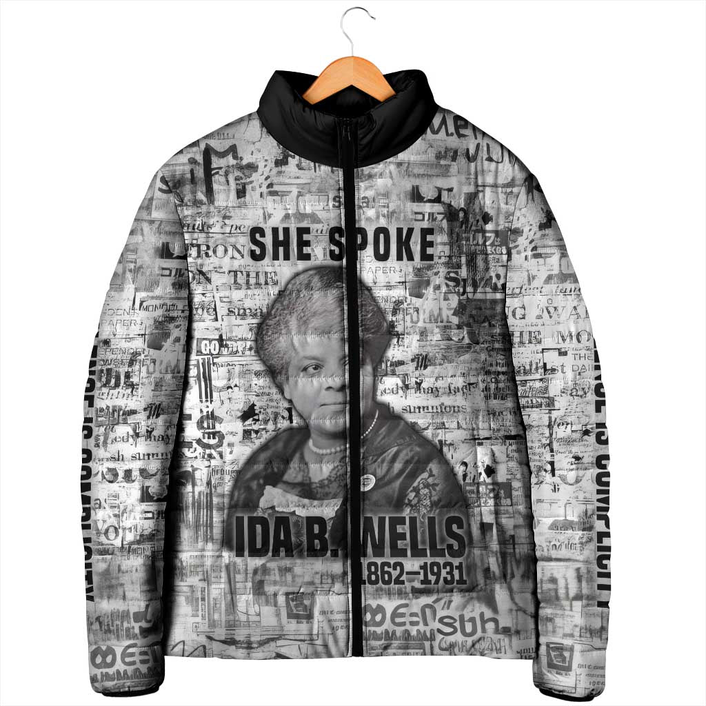 Ida B. Wells Padded Jacket with Newspaper Collage Design Powerful Portrait Civil Rights and Free Press Tribute - African Pride