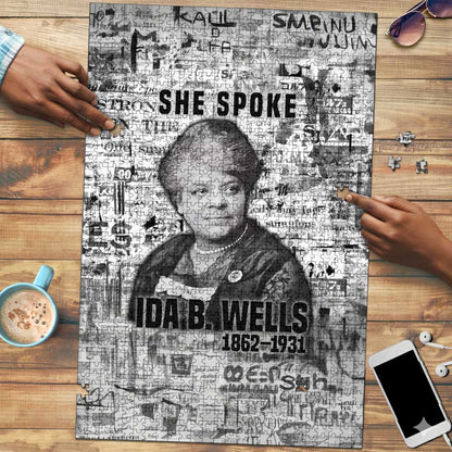 Ida B. Wells Puzzle with Newspaper Collage Design Powerful Portrait Civil Rights and Free Press Tribute - African Pride