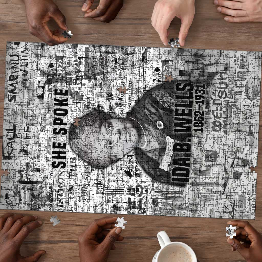 Ida B. Wells Puzzle with Newspaper Collage Design Powerful Portrait Civil Rights and Free Press Tribute - African Pride