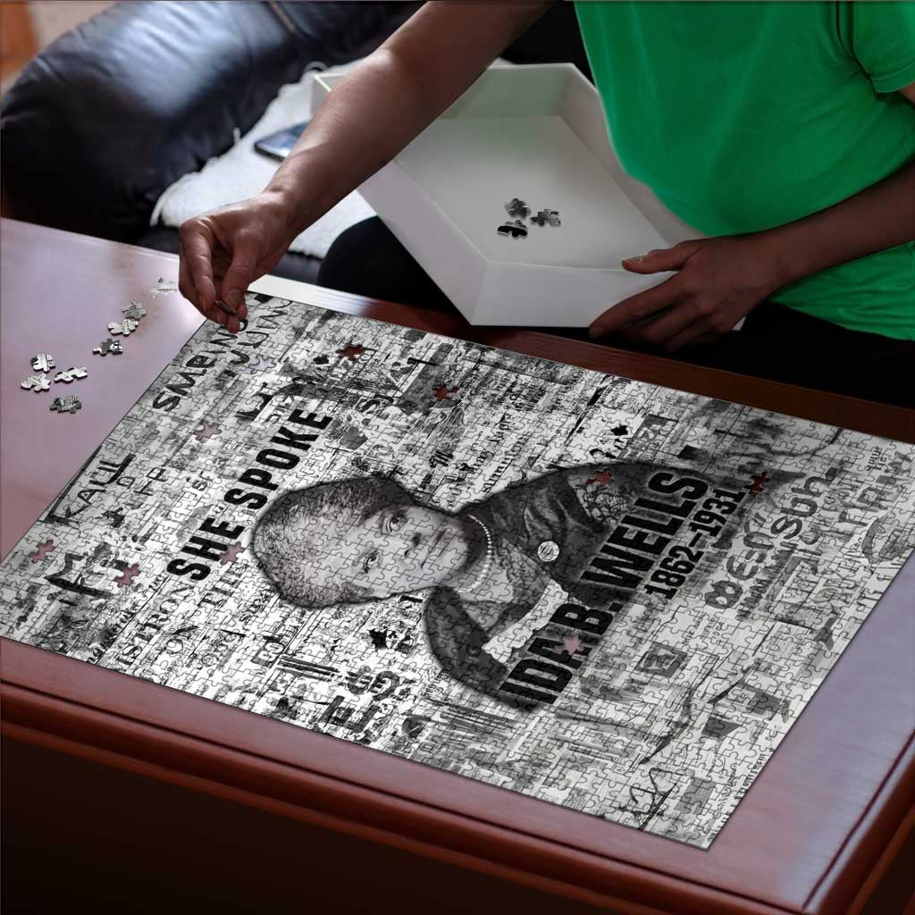 Ida B. Wells Puzzle with Newspaper Collage Design Powerful Portrait Civil Rights and Free Press Tribute - African Pride