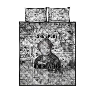 Ida B. Wells Quilt Bed Set with Newspaper Collage Design Powerful Portrait Civil Rights and Free Press Tribute - African Pride