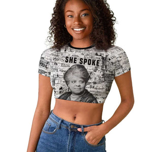 Ida B. Wells Raglan Cropped T shirt with Newspaper Collage Design Powerful Portrait Civil Rights and Free Press Tribute - African Pride