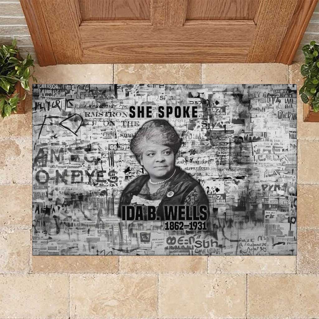 Ida B. Wells Rubber Doormat with Newspaper Collage Design Powerful Portrait Civil Rights and Free Press Tribute - African Pride