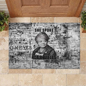 Ida B. Wells Rubber Doormat with Newspaper Collage Design Powerful Portrait Civil Rights and Free Press Tribute - African Pride