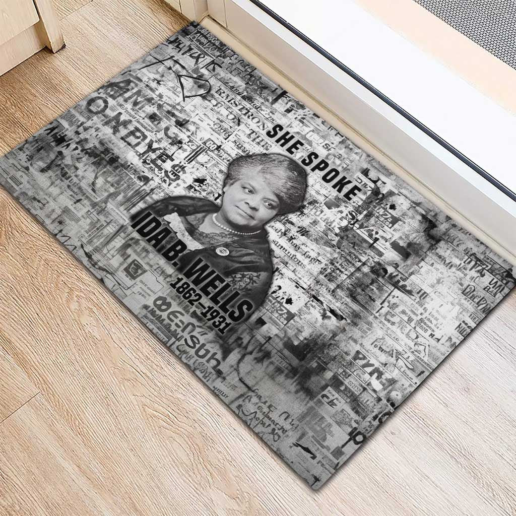 Ida B. Wells Rubber Doormat with Newspaper Collage Design Powerful Portrait Civil Rights and Free Press Tribute - African Pride