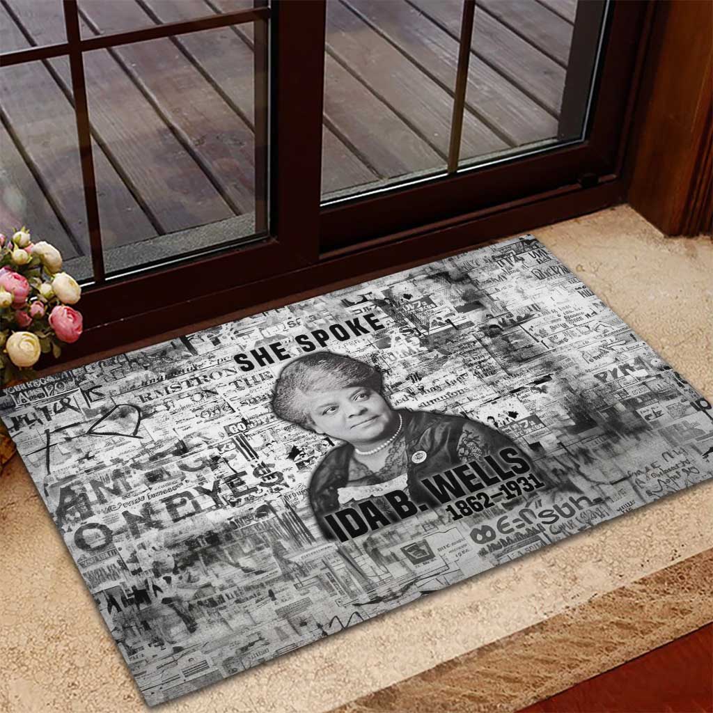 Ida B. Wells Rubber Doormat with Newspaper Collage Design Powerful Portrait Civil Rights and Free Press Tribute - African Pride