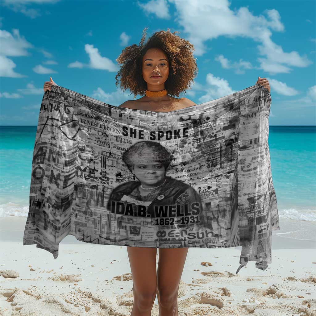 Ida B. Wells Sarong with Newspaper Collage Design Powerful Portrait Civil Rights and Free Press Tribute - African Pride