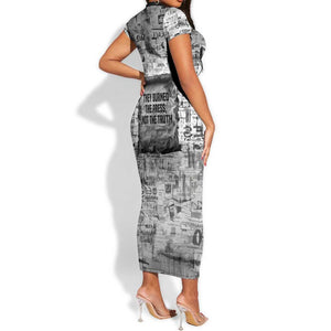 Ida B. Wells Short Sleeve Bodycon Dress with Newspaper Collage Design Powerful Portrait Civil Rights and Free Press Tribute - African Pride