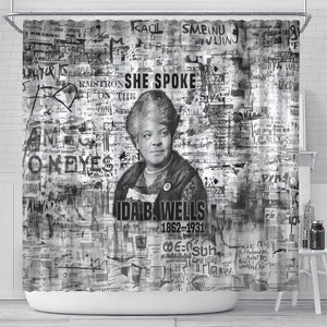 Ida B. Wells Shower Curtain with Newspaper Collage Design Powerful Portrait Civil Rights and Free Press Tribute - African Pride