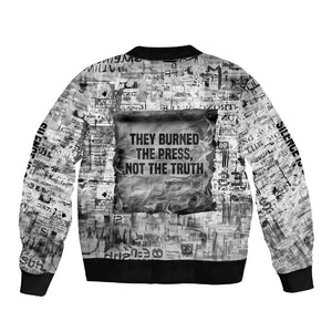 Ida B. Wells Sleeve Zip Bomber Jacket with Newspaper Collage Design Powerful Portrait Civil Rights and Free Press Tribute - African Pride