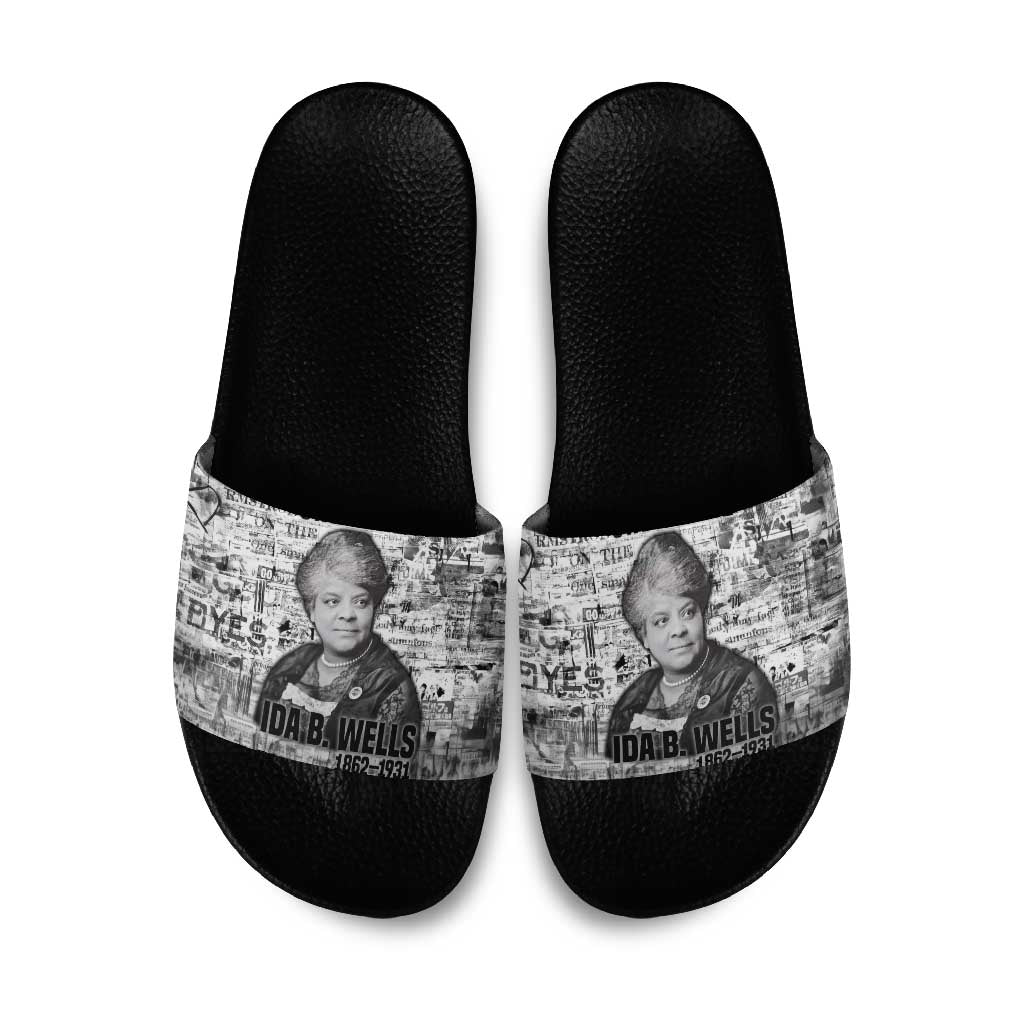Ida B. Wells Slide Sandals with Newspaper Collage Design Powerful Portrait Civil Rights and Free Press Tribute - African Pride