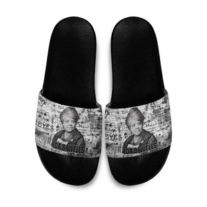Ida B. Wells Slide Sandals with Newspaper Collage Design Powerful Portrait Civil Rights and Free Press Tribute - African Pride