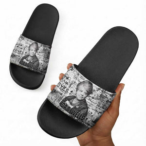 Ida B. Wells Slide Sandals with Newspaper Collage Design Powerful Portrait Civil Rights and Free Press Tribute - African Pride