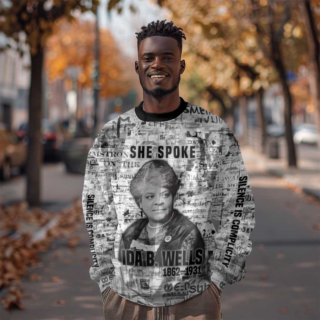 Ida B. Wells Sweatshirt with Newspaper Collage Design Powerful Portrait Civil Rights and Free Press Tribute - African Pride