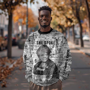 Ida B. Wells Sweatshirt with Newspaper Collage Design Powerful Portrait Civil Rights and Free Press Tribute - African Pride